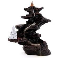 Stone Backflow Incense Burner with White Spiritual Buddha Decor Censer Holder