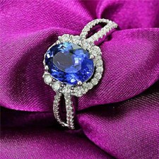 2.65 Ct Natural Blue Tanzanite Oval Engagement Wedding Ring 14K White Gold