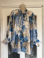 Blue Satin Pussybow Tie Top One Size 10-18