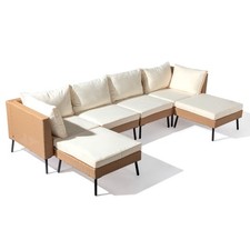 Yellow Rattan 6-Piece Sofa