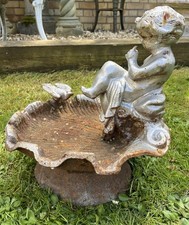 Cast iron cherub birdbath - cast,