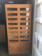 Vintage Haberdashery Tallboy 16 Glass Fronted Drawers Over Cupboard