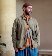 Washed French Chore Jacket Herringbone - 60s Style Vintage - Army Green