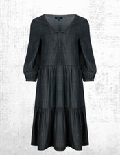 Ex Weird Fish Women’s ¾ Sleeve Hannah Tiered Tencel™ Dress in Charcoal