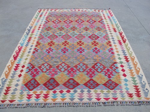 7x9 afghan kilim rug pink - kilim,