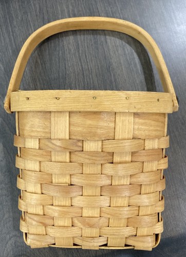 Vtg woven wood splint hanging - wood,