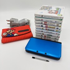 Nintendo 3DS XL Blue Handheld Console + 9 Games + Charger + Case Bundle *Desc*