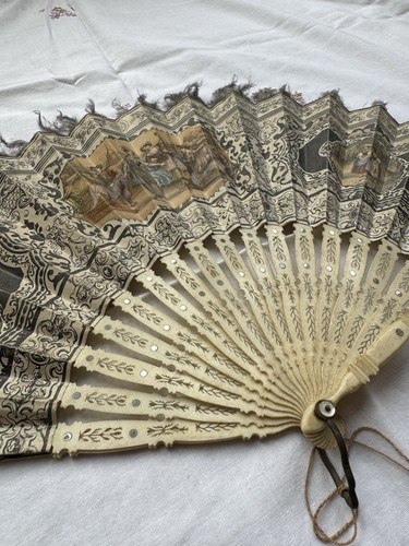 Vintage antique painted - painted, fan