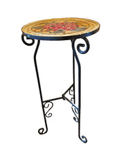 Vintage Mosaic Plant Stand Side Table Wrought Iron Legs Art Deco Style Lady Bird