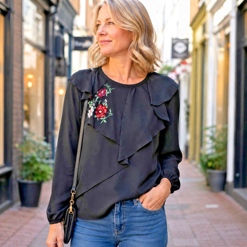 Zara black floral - black, embroidered