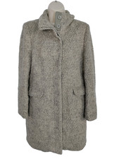WOMENS H&M UK 14 EU 42 BEIGE WOOL BLEND BOUCLE SMART WINTER WORK COAT JACKET