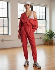 We The Free People Movement Training Day Hoodie Jumpsuit Red Long Sleeve L NEW