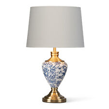 Table Lamp Hepburn Large Ceramic White Gold Shade White Blue Antique Brass 58cm