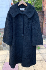 VTG  Black Astraka London Persian Astrakhan Heavy Wool Coat  UK 14/16  Pockets