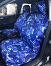 1+1 Heavy Duty Blue Camouflage Waterproof Car Van Front Seat Cover Protectors 5
