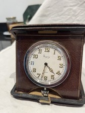 Asprey Folding Leather Travel Desk Clock, gold tooled leather case. Not working
