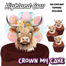 Highland Cow Cake Topper & 12x