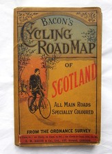 c1895 Bacons Cycling Road Map Scotland Folding  Antique Bicycle Scottish Cycle