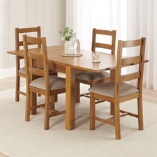 Rustic Oak Square Flip Top Dining Table and 4 Dining Chair Set