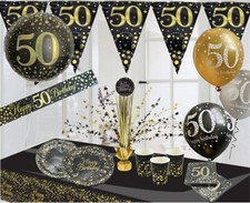 50th birthday black gold themed party decorations balloons bunting banners