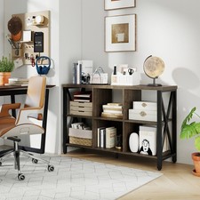 Industrial Horizontal Bookcase with Heavy-duty Metal Frame-Grey