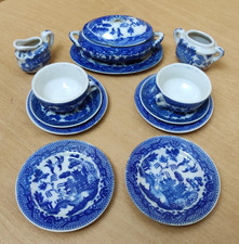 Vintage Miniature Blue Willow Child Tea Set Spare Parts 13 Pieces Made in Japan