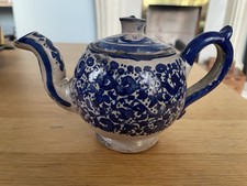 Vintage abstract handmade art pottery decorative blue rustic unique teapot