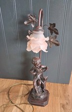 VIntage Table Lamp Art Nouveau Style Child  With Cat  Working 22" High