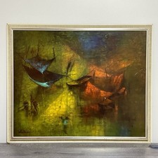 Vintage Fishing Nets By Lebadang Hoi Signed Painting Art Print Framed Rare Find