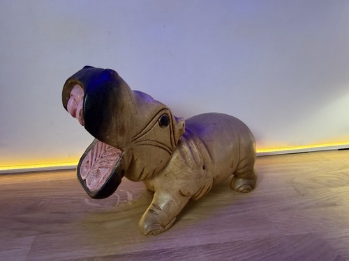 Hand carved wooden - carved, hippo