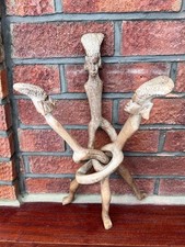 Vintage Hand-Carved Tribal Three-Figure Interlocking Wood Sculpture