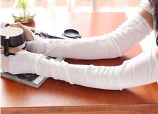 Women Genuine Real Mulberry Silk White Fingerless Drive Soft Long Elbow Gloves