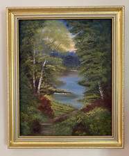 Vintage Oil Painting on Canvas Landscape Woodland Bob Ross Style Signed Framed
