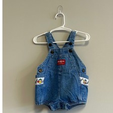 Vintage OshKosh Denim Bubble Overalls shortalls Romper 3-6M Bear baseball USA