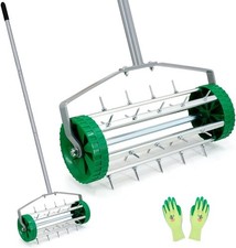 Lawn Aerator Rolling Heavy Duty Manual Garden Yard Rotary Steel 124CM AUCTION