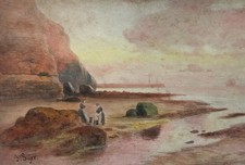 John Syer signed Whitby Coast Antique 19th Century Original Watercolour Painting