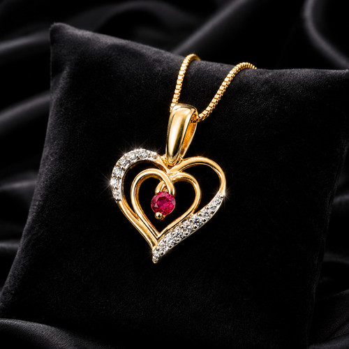 Heart ruby and diamond - heart, pendant