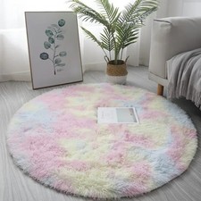 Round Shaggy Rug Living Room Bedroom Carpet Fluffy Anti-Skid Mat 60/80/100/120cm