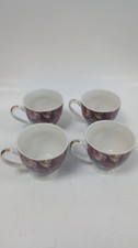 Set of 4 Elegant Floral Bone China Mugs with Purple and Gold Design