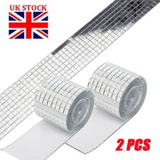 2Pcs Glass Mirror Mosaic Wall Tiles Sticker DIY Self-Adhesive Decor Home Square