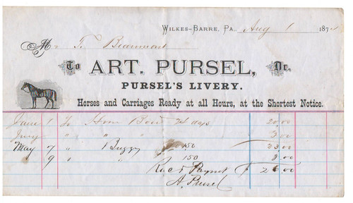 Wilkes barre 1874 billhead - pa,