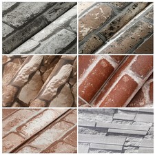 Realistic 3D Vintage Brick Effect Rustic Stone Red Grey Brick Textured Wallpaper
