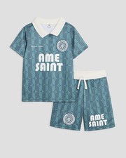 River Island Mini Boys 2 Piece Set Green Football Matching T-Shirt & Shorts