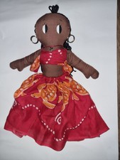 Handmade Black African Afro Carribean Lady Doll Ragdoll in Traditional Dress