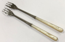 Antique silver pickle forks x 2 Mother of pearl handles hallmarked 1921