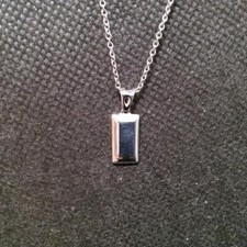 New SOLID INGOT Platinum Overlay Sterling Silver Bar Pendant + free chain  837