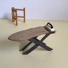Vintage Dolls House Ironing Board & Iron with laundry rack