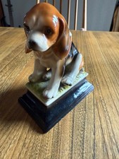 Vintage Japanese ? Ceramic Beagle Puppy Figurine on a pedestal 15cm high