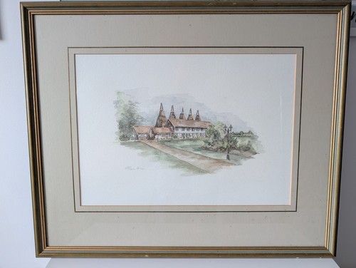 Water colour oast house - colour,