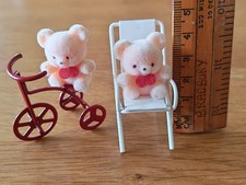 Vintage Avon Flocked Teddy Bear Figurines X2